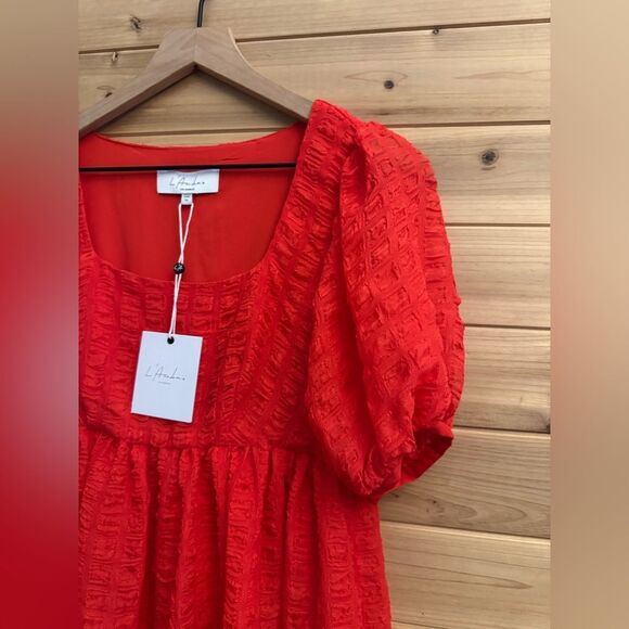 NWT L’Acadamie Revolve XS The Rene Mini Dress Poppy Red Puff Sleeve Christmas - Picture 4 of 9